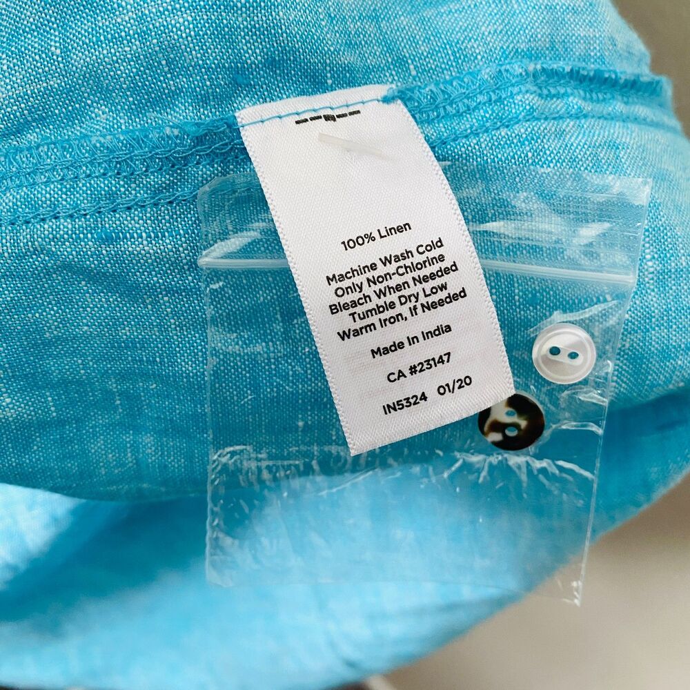 Talbots Turquoise Button‑Front Casual Top 100% Linen Shirt Size Medium - Picture 7 of 7